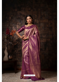 Wine Raw Silk Woven Kanjivaram Saree YOSAR34334