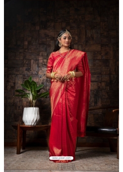 Red Raw Silk Woven Kanjivaram Saree YOSAR34336