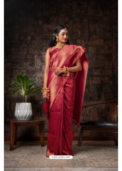 Maroon Raw Silk Woven Kanjivaram Saree YOSAR34338