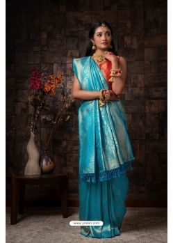 Blue Raw Silk Woven Kanjivaram Saree YOSAR34339