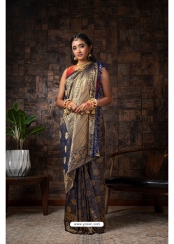 Navy Blue Raw Silk Woven Kanjivaram Saree YOSAR34340