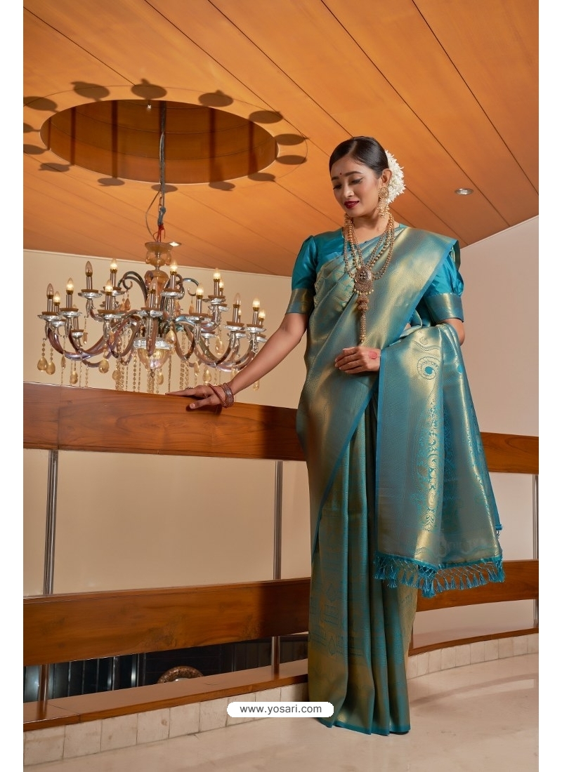 Sapphire Blue Kanjivaram Saree – NITARAA