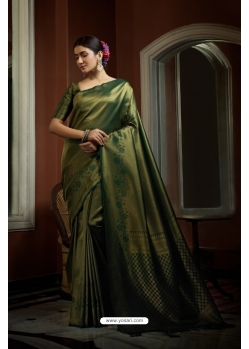 Dark Green Art Silk Woven Kanjivaram Saree YOSAR34368