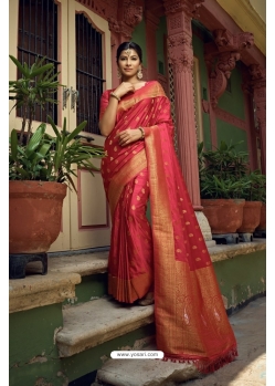 Red Satin Silk Woven Banarasi Satin Saree YOSAR34372