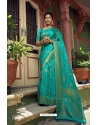 Turquoise Satin Silk Woven Banarasi Satin Saree YOSAR34374
