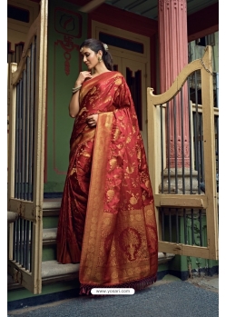 Maroon Satin Silk Woven Banarasi Satin Saree YOSAR34375
