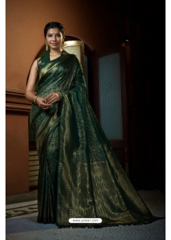 Dark Green Art Silk Woven Kanjivaram Saree YOSAR34386