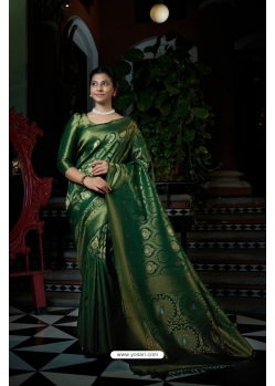 Dark Green Art Silk Woven Kanjivaram Saree YOSAR34391
