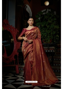 Maroon Art Silk Woven Kanjivaram Saree YOSAR34394