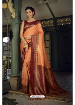 Peach Art Silk Woven Kanjivaram Saree YOSAR34415