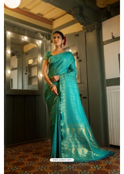 Turquoise Art Silk Zari Kanjivaram Saree YOSAR34474