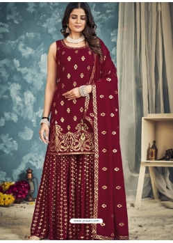 Red Georgette Embroidered Palazzo Suit YOS26232