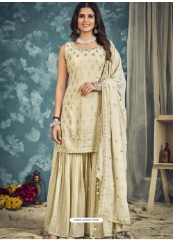 Cream Georgette Embroidered Palazzo Suit YOS26234