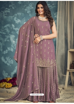 Lavender Georgette Embroidered Palazzo Suit YOS26235