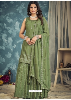 Green Georgette Embroidered Palazzo Suit YOS26236