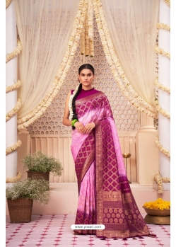 Purple-Pink Raw Silk Zari Bandhani Saree YOSAR34551