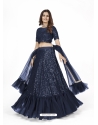 Dark Blue Georgette Embroidered Wedding Lehenga YOLEN10367