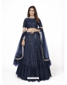 Dark Blue Georgette Embroidered Wedding Lehenga YOLEN10367