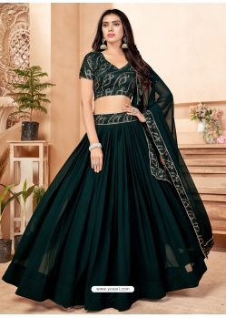 Dark Green Faux Georgette Embroidered Wedding Lehenga YOLEN10372