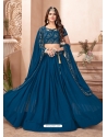 Teal Blue Faux Georgette Embroidered Wedding Lehenga YOLEN10374