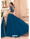 Teal Blue Faux Georgette Embroidered Wedding Lehenga YOLEN10374