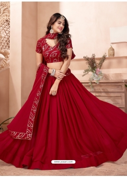 Red Faux Georgette Embroidered Wedding Lehenga YOLEN10375