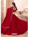 Red Faux Georgette Embroidered Wedding Lehenga YOLEN10375