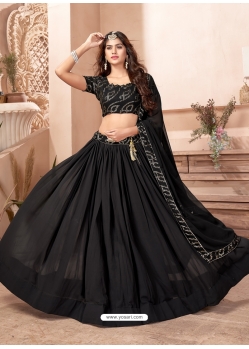 Black Faux Georgette Embroidered Wedding Lehenga YOLEN10376