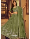 Mehandi Green Faux Georgette Embroidered Wedding Lehenga Choli YOLEN10389