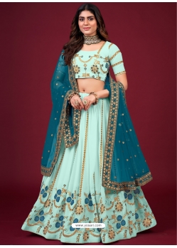 Sky Blue Faux Georgette Embroidered Wedding Lehenga Choli YOLEN10396