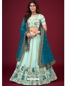 Sky Blue Faux Georgette Embroidered Wedding Lehenga Choli YOLEN10396