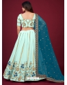 Sky Blue Faux Georgette Embroidered Wedding Lehenga Choli YOLEN10396