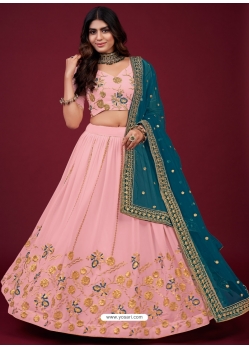 Pink Faux Georgette Embroidered Wedding Lehenga Choli YOLEN10398