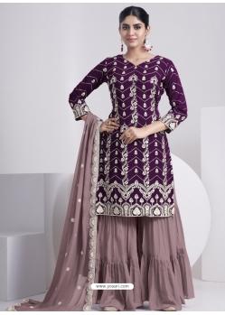 Purple Faux Georgette Embroidered Salwar Kameez YOS26246