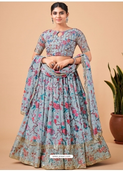 Sky Blue Faux Georgette Embroidered Lehenga Choli YOLEN10405