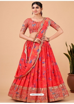 Red Faux Georgette Embroidered Lehenga Choli YOLEN10406