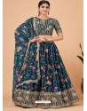 Teal Blue Faux Georgette Embroidered Lehenga Choli YOLEN10407