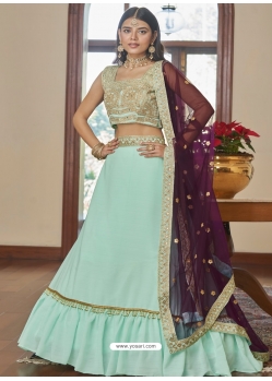 Sky Blue Titan Silk Embroidered Wedding Lehenga YOLEN10418