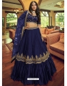 Navy Blue Silk Satin Sequins Work Lehenga Choli YOLEN10419