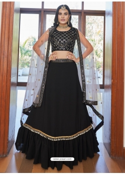 Black Titan Silk Embroidered Wedding Lehenga YOLEN10415