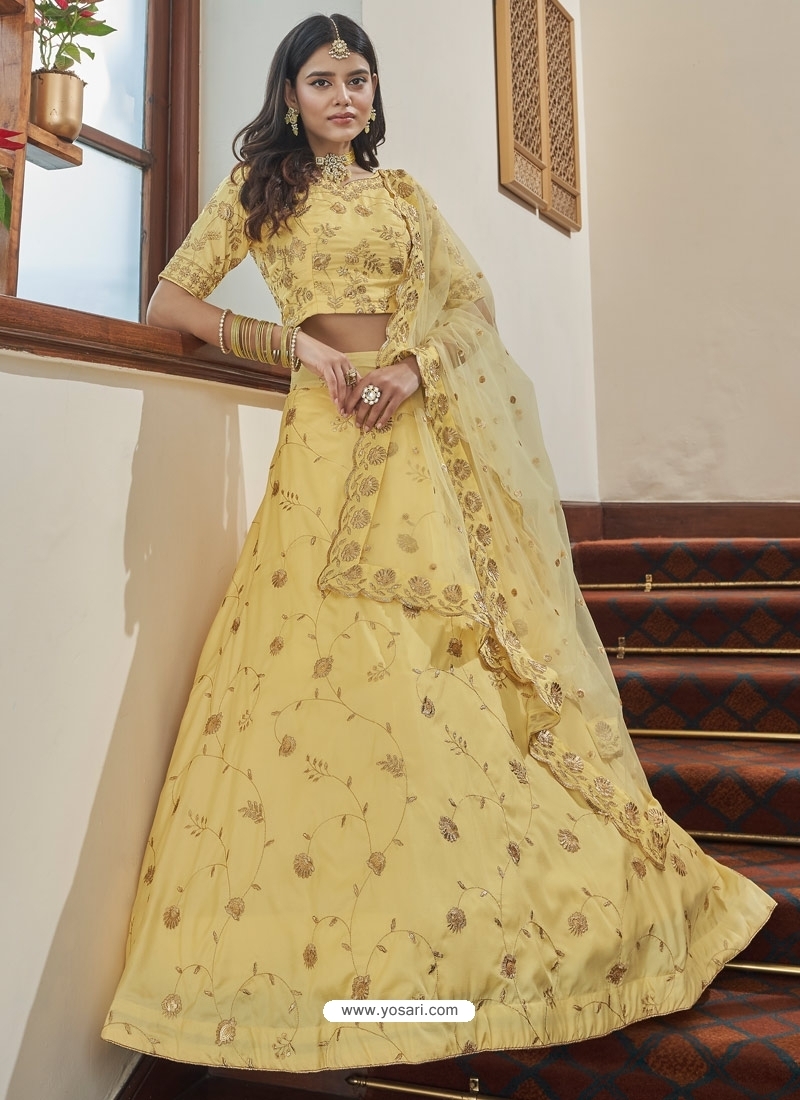 New and Beautiful: The Latest Yellow Designer Upada Silk Lehenga - Perfect  for a Special Wedding Day! – Zaribari