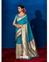 Teal Blue Designer Silk Wedding Wear Sari