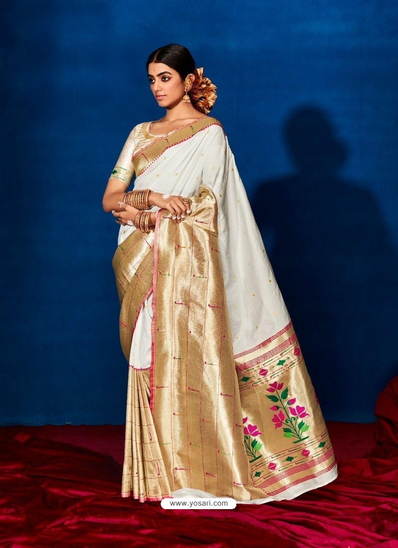 White Designer Silk Wedding Wear Sari