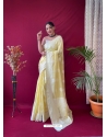 Light Yellow Designer Pure Linen Wedding Wear Sari