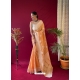 Light Orange Designer Pure Linen Wedding Wear Sari