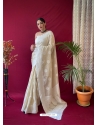 Light Beige Designer Pure Linen Wedding Wear Sari