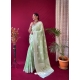 Olive Green Designer Pure Linen Wedding Wear Sari