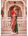 Forest Green Designer Soft Banarasi Silk Wedding Wear Sari