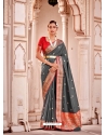 Grey Designer Soft Banarasi Silk Wedding Wear Sari