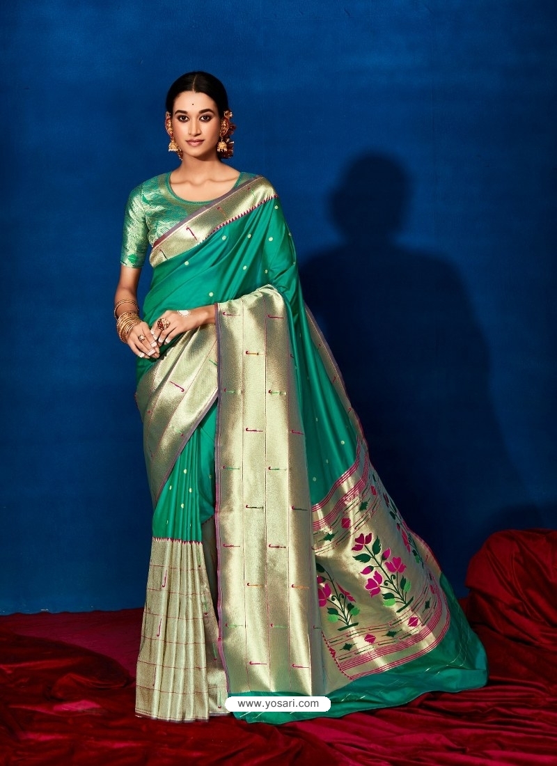 Jade Green Designer Silk Wedding Wear Sari
